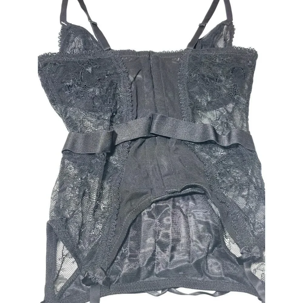 NWT Adore Me Women's Lingerie Lace Mesh Bustier Black Size‎ 32D Valentines Day